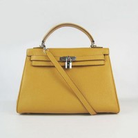 Hermes Kelly 32Cm Togo Leather Handbag Yellow Silve
